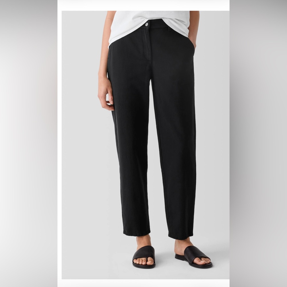 Eileen Fisher Black Organic Cotton Tapered Ankle Pants‎ Womens XS